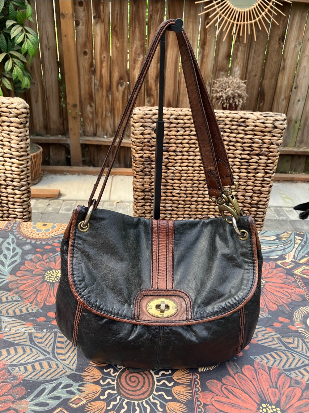 Fossil Heritage Long Live Vintage Distrssed Leather Flap Satchel Bag